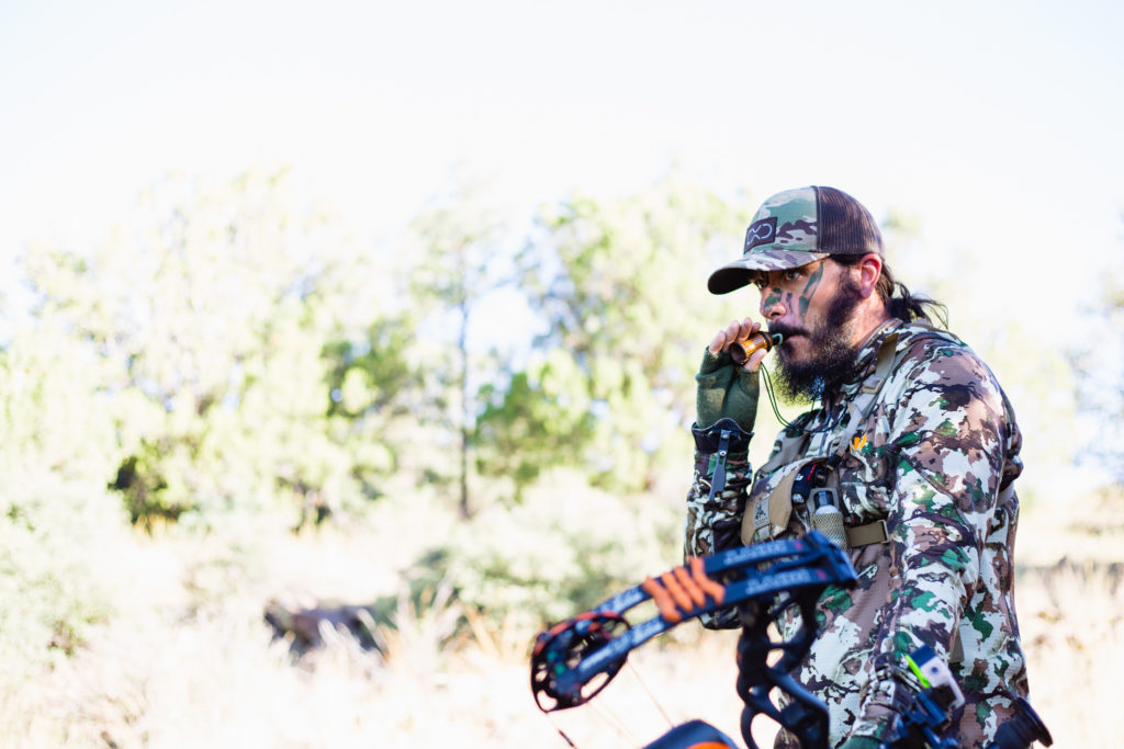 Josh from Dialed in Hunter calling for elk on his archery elk hunt in arizona