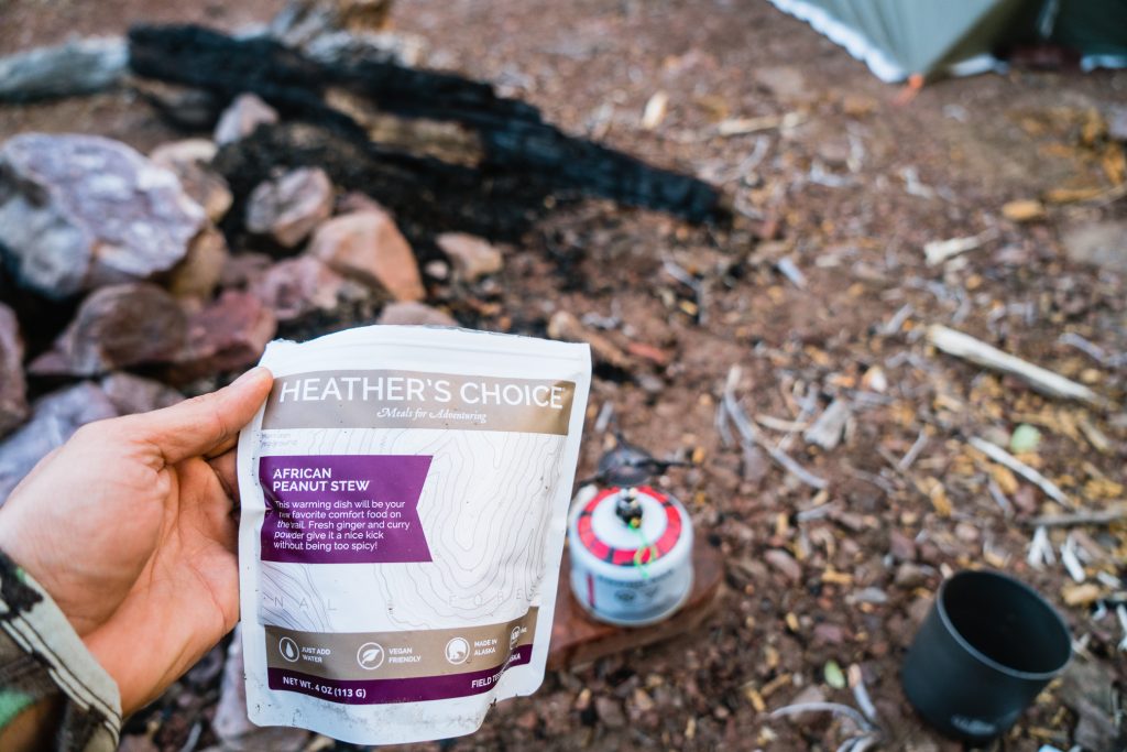 Clean eating with Heather's Choice African Peanut Stew on a backcountry bear hunt in Arizona