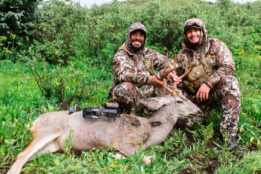 Josh and his brother Jake with Josh's Colorado 2019 high country archery mule deer