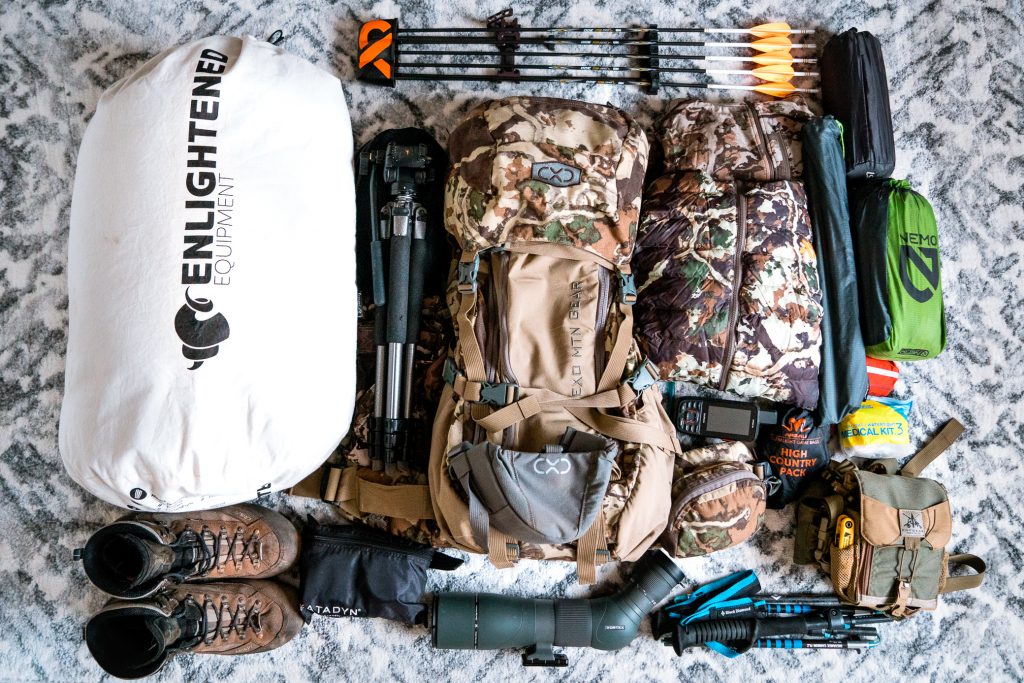 Josh Kirchner's backcountry gear list laid out for an upcoming mule deer hunt in Colorado