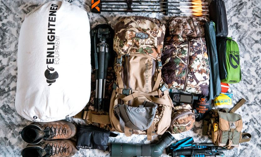 Josh Kirchner's backcountry gear list laid out for an upcoming mule deer hunt in Colorado