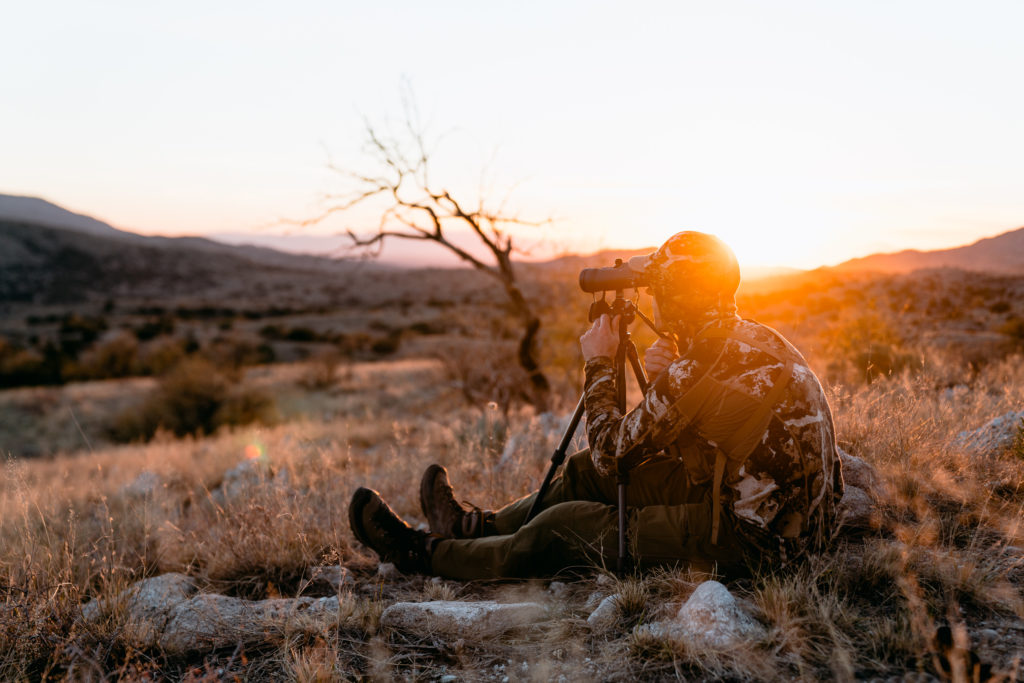 Brad Brooks from Argali glassing during an archery hunt in Arizona