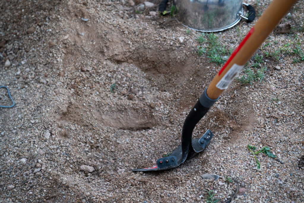 Digging a hole for a lazy man's euro mount from a coues buck that Josh shot back in January 2021