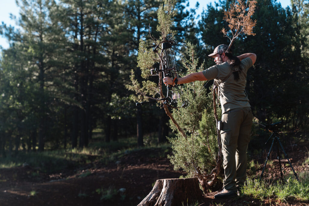 Josh Kirchner from Dialed in Hunter shooting his bow in Arizona