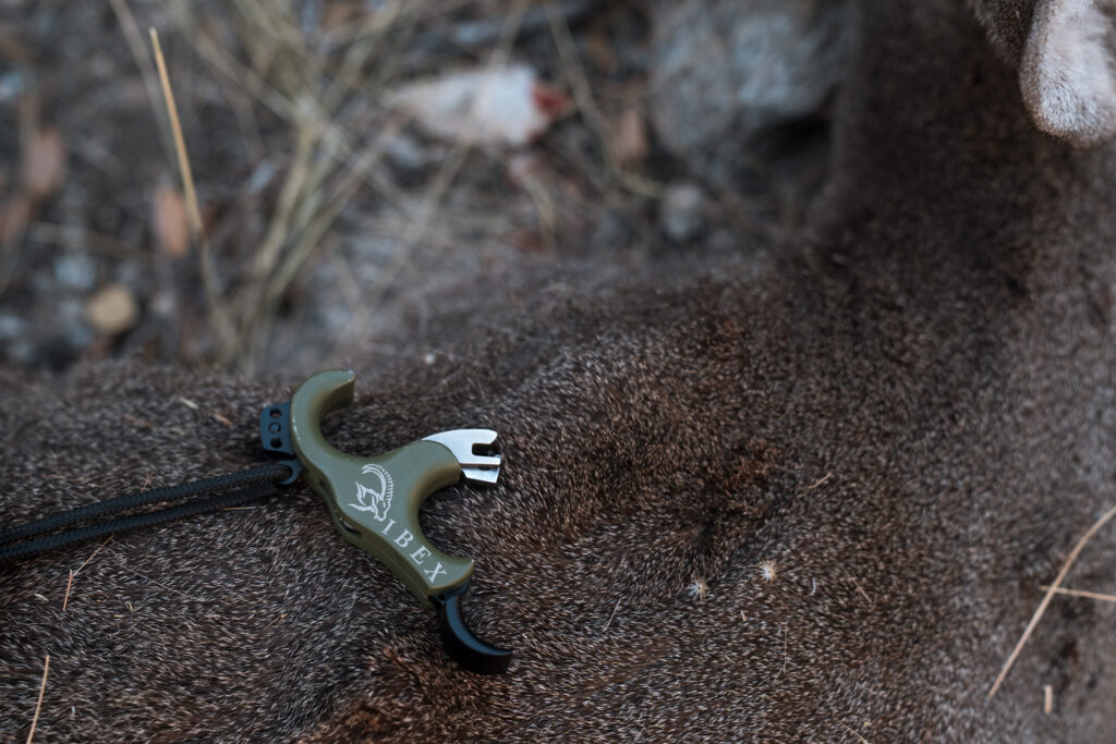 Evolution Outdoors Ibex Hinge Release laying on coues buck