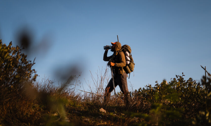Josh Kirchner from Dialed in Hunter packing out a black bear while backpack hunting for black bears in Idaho.