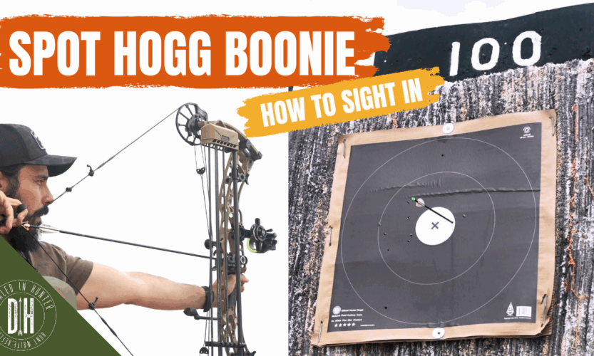 Josh Kirchner shooting his bow at 100 yards with his new spot hogg boonie bow sight