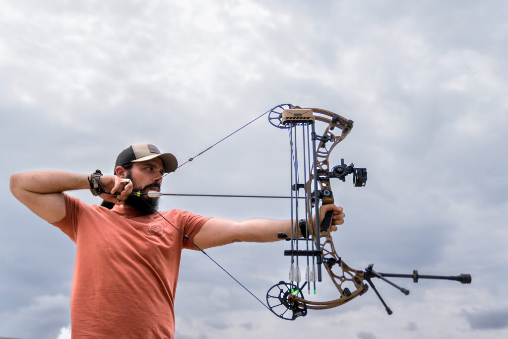 Josh Kirchner from Dialed in Hunter shooting his bow in preparation for the 2025 hunting season