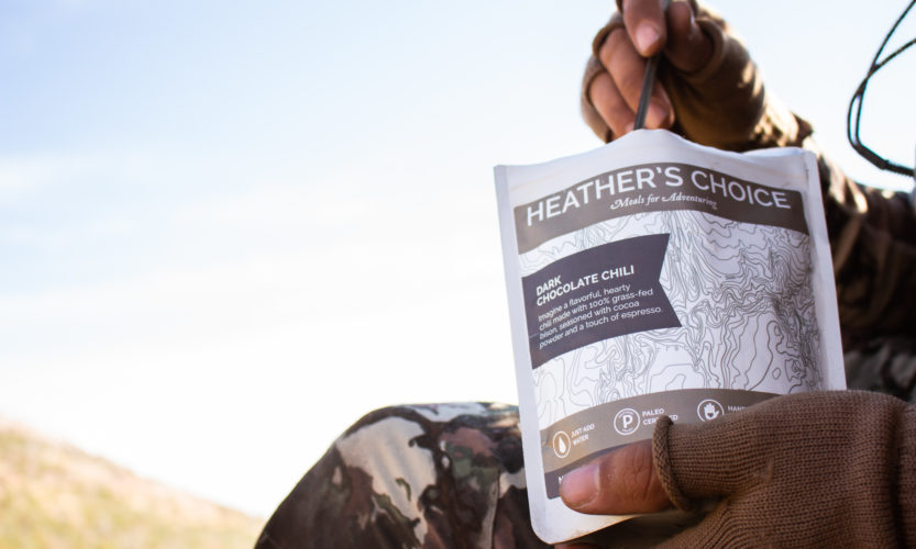 Heather's Choice Dark Chocolate Chili on a backcountry bear hunt in Arizona