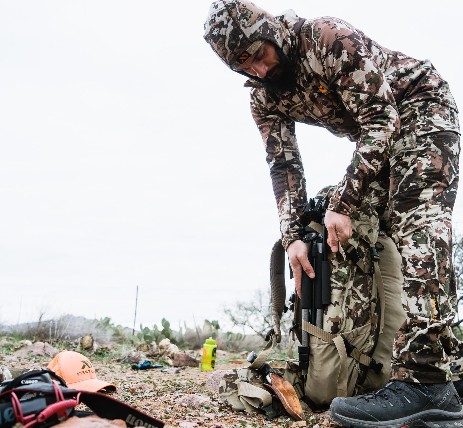 Josh from Dialed in Hunter packing up on a backcountry hunt in Arizona