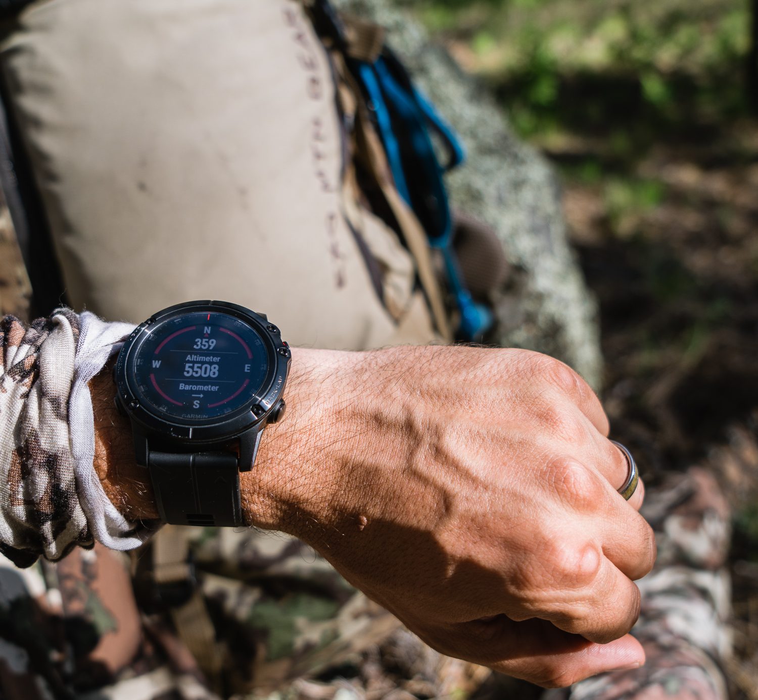 Josh from Dialed in Hunter using his Garmin Fenix 5x Plus on a spring bear hunt in Arizona