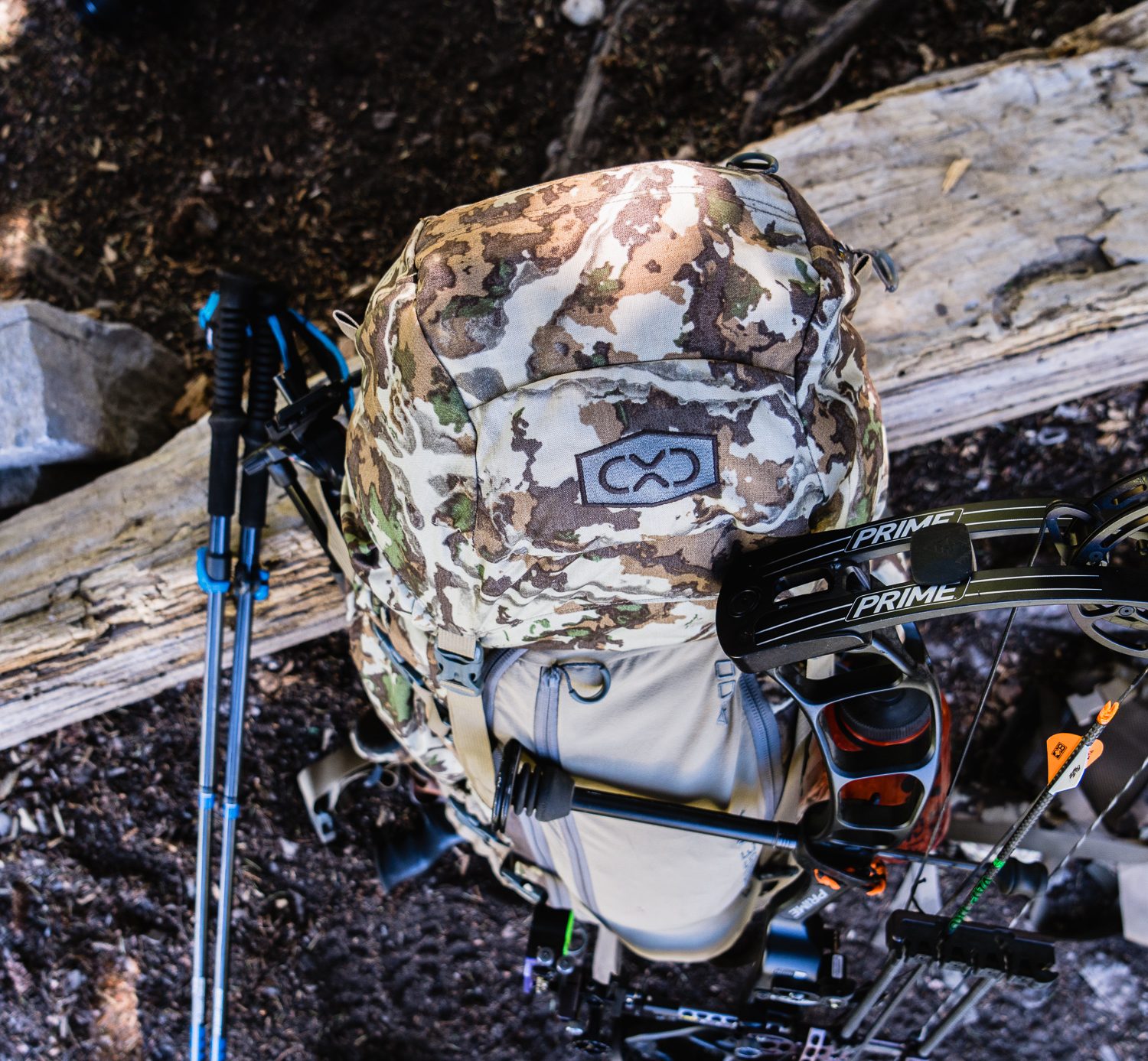 Josh from Dialed in Hunter's Exo mountain gear backpack on a high country mule deer hunt in Colorado