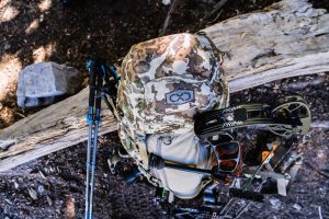 Josh from Dialed in Hunter's Exo mountain gear backpack on a high country mule deer hunt in Colorado
