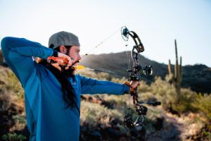 Josh Kirchner from Dialed in Hunter shooting his bow with a thumb release aid