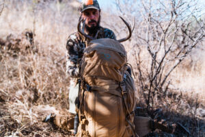 Josh Kirchner with Exo Mountain Gear K4 prototype on a coues deer hunt in Mexico