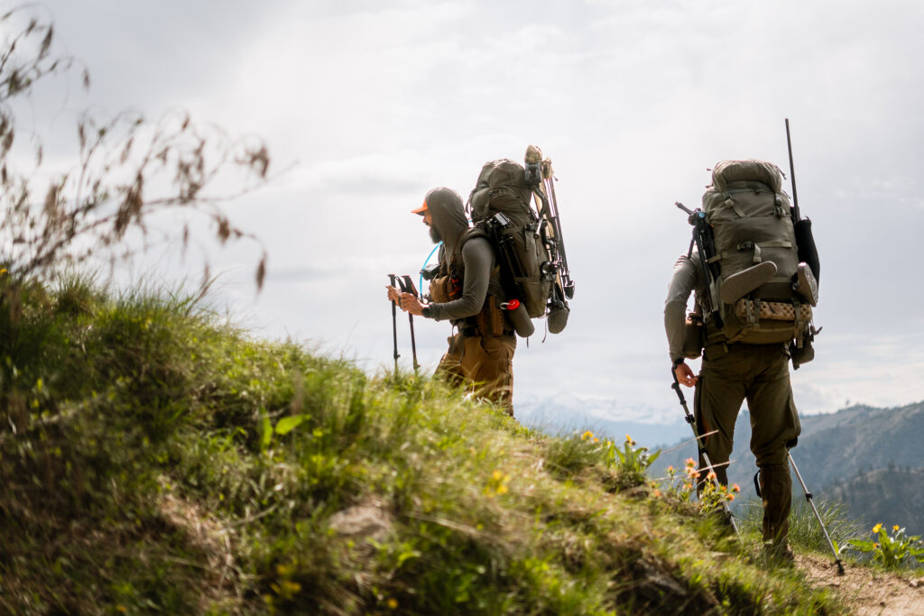 hiking into the backcountry on a spring bear hunt in Idaho