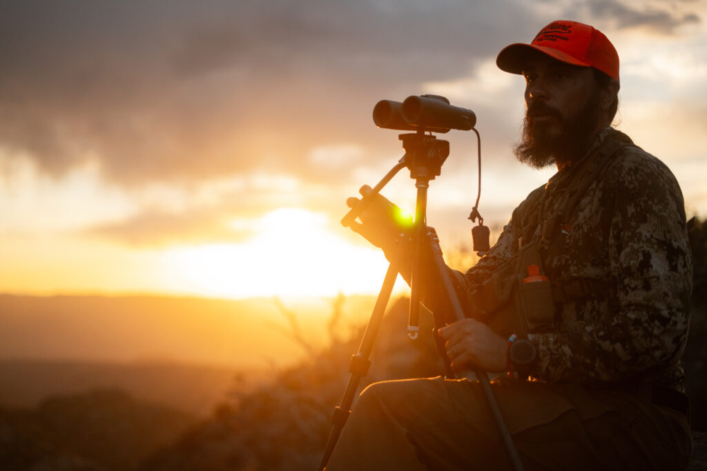 Josh Kirchner glassing for bears as the sun sets in Arizona