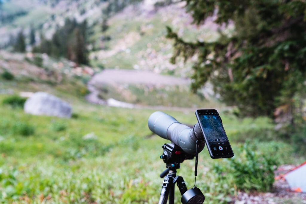 Ollin Digiscoping adapter attached to a spotting scope