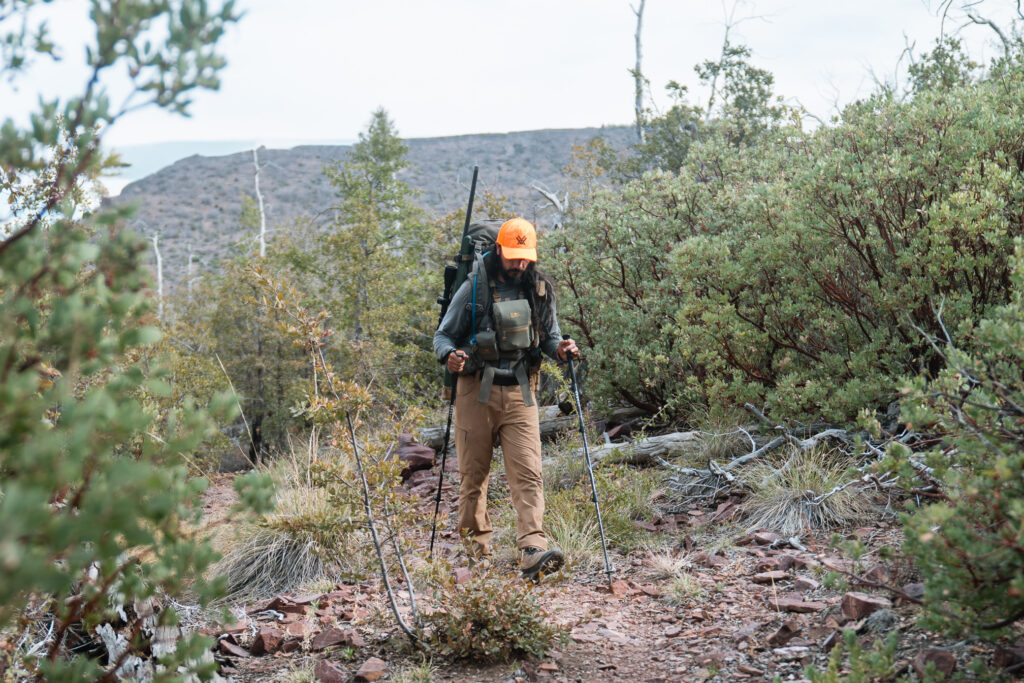 Josh Kirchner from Dialed in Hunter hiking into the backcountry on a spring bear hunt in Arizona