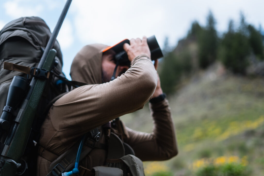 Josh Kirchner glassing for black bears on a backcountry bear hunt in Idaho