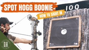 Josh Kirchner shooting his bow at 100 yards with his new spot hogg boonie bow sight