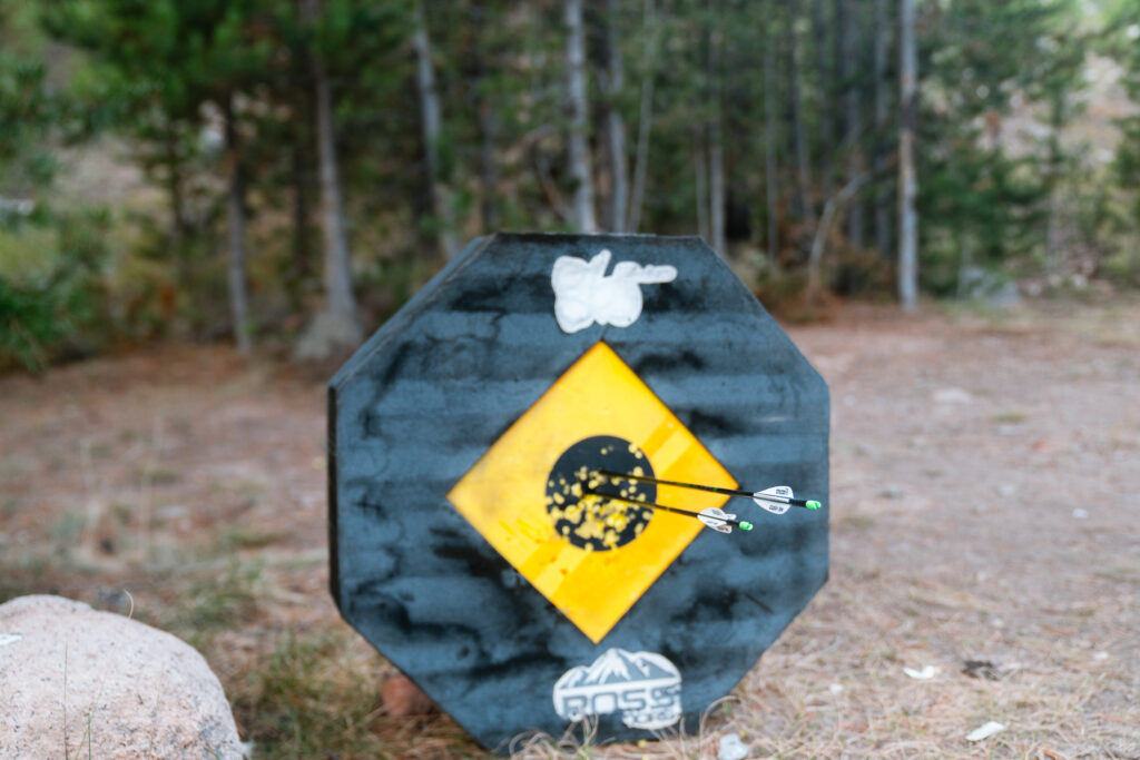 archery target being shot in pronghorn camp