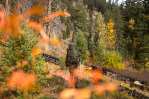Josh kirchner hiking into the backcountry on a mule deer hunt in Idaho