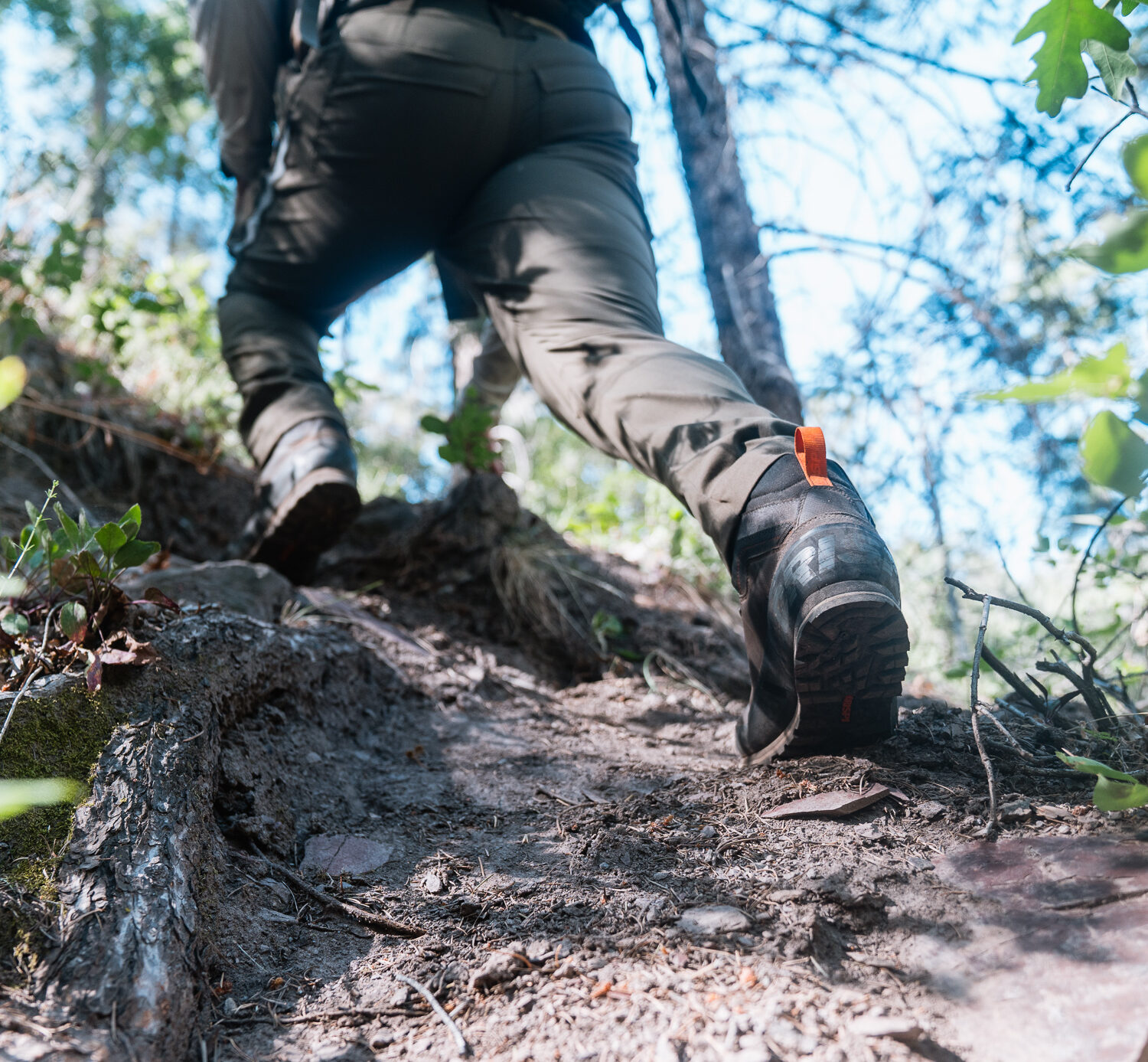Josh Kirchner hiking up a steep mountain while scouting for black bears in Arizona